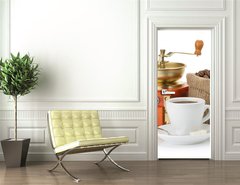 Samolepka na dvee flie 90 x 220  cup of coffee and beans on white, 90 x 220 cm