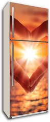 Samolepka na lednici fólie 80 x 200, 56533400 - sunset in heart hands - západ slunce v rukou srdce