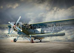 Fototapeta200 x 144  Retro style picture of the biplane. Transportation theme., 200 x 144 cm