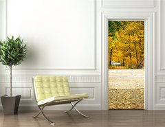 Samolepka na dvee flie 90 x 220  Bridge in autumn park, 90 x 220 cm