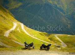 Samolepka flie 100 x 73, 57603735 - Landscape with mountain road and two motorbikes - Krajina s horskou silnic a dvma motorkami