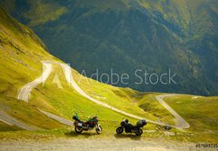 Samolepka flie 145 x 100, 57603735 - Landscape with mountain road and two motorbikes