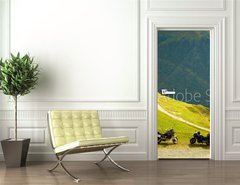 Samolepka na dvee flie 90 x 220  Landscape with mountain road and two motorbikes, 90 x 220 cm