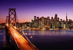 Fototapeta papr 184 x 128, 57853027 - San Francisco skyline and Bay Bridge at sunset, California - San Francisco panorama a Bay Bridge pi zpadu slunce, Kalifornie