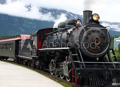 Samolepka flie 100 x 73, 5823216 - steam engine train leaving the station full of tourists - parn stroj vlak opout stanici plnou turist