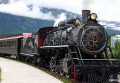 Fototapeta174 x 120  steam engine train leaving the station full of tourists, 174 x 120 cm