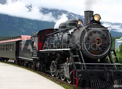 Fototapeta254 x 184  steam engine train leaving the station full of tourists, 254 x 184 cm