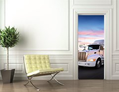 Samolepka na dvee flie 90 x 220, 58453165 - Truck and highway at sunset - transportation background