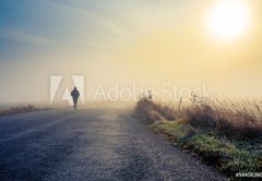 Samolepka flie 145 x 100  men silhouette in the fog, 145 x 100 cm