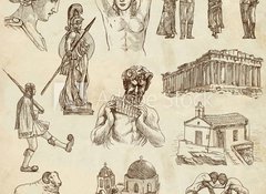 Fototapeta vliesov 100 x 73, 58716333 - Traveling: GREECE, part 3 - Collection of an hand drawings.