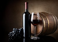 Samolepka flie 100 x 73, 58889785 - Red wine and wooden barrel - erven vno a devn barel