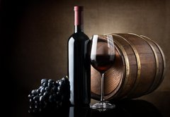 Samolepka flie 145 x 100, 58889785 - Red wine and wooden barrel - erven vno a devn barel