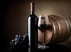 Fototapeta papr 360 x 266, 58889785 - Red wine and wooden barrel - erven vno a devn barel