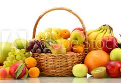 Fototapeta vliesov 145 x 100, 58933101 - Assortment of exotic fruits in basket isolated on white