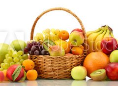 Fototapeta160 x 116  Assortment of exotic fruits in basket isolated on white, 160 x 116 cm