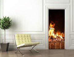 Samolepka na dvee flie 90 x 220  Fire in fireplace, 90 x 220 cm