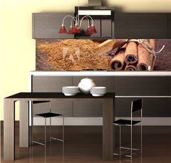 Fototapeta do kuchyn flie 260 x 60  Cinnamon sticks and cinnamon powder, 260 x 60 cm