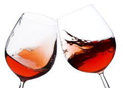 Samolepka flie 200 x 144, 5976229 - pair of moving wine glasses over a white background, cheers  - pr pohybujcch se sklenic na blm pozad, na zdrav