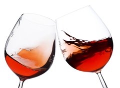 Fototapeta330 x 244  pair of moving wine glasses over a white background, cheers , 330 x 244 cm