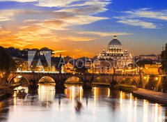 Samolepka flie 100 x 73, 60069583 - Sunset view of Basilica St Peter and river Tiber in Rome. Italy - Zpad slunce na baziliku sv. Petra a eky Tiber v m. Itlie