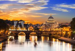 Fototapeta pltno 174 x 120, 60069583 - Sunset view of Basilica St Peter and river Tiber in Rome. Italy