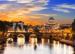 Samolepka flie 200 x 144, 60069583 - Sunset view of Basilica St Peter and river Tiber in Rome. Italy