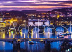 Fototapeta vliesov 100 x 73, 60176684 - Bridges in Prague over the river at sunset