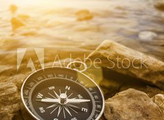 Samolepka flie 100 x 73, 60262537 - compass on the shore at sunrise