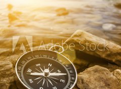 Samolepka flie 270 x 200, 60262537 - compass on the shore at sunrise