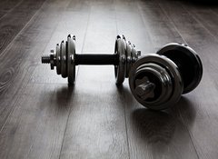 Fototapeta100 x 73  dumbells on wooden floor, 100 x 73 cm