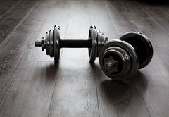 Fototapeta pltno 174 x 120, 60282461 - dumbells on wooden floor