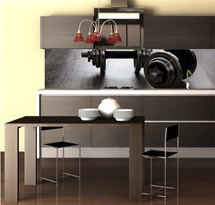 Fototapeta do kuchyně fólie 260 x 60, 60282461 - dumbells on wooden floor - činky na dřevěné podlaze