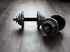 Fototapeta vliesov 270 x 200, 60282461 - dumbells on wooden floor - inky na devn podlaze