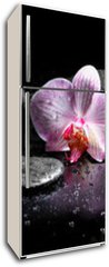 Samolepka na lednici fólie 80 x 200, 60629892 - Horizontal panorama with pink orchids and zen stones on black ba - Horizontální panorama s růžovými orchidejemi a zenovými kameny na černé ba