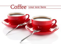 Samolepka flie 100 x 73, 61102564 - Red cups of strong coffee isolated on white - erven lky siln kvy izolovanch na blm