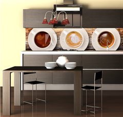 Fototapeta do kuchyně fólie 260 x 60, 61202089 - tazzine di caff collage su legno - tazzine di caff koláž su legno