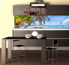 Fototapeta do kuchyně fólie 260 x 60, 61258659 - Coconut Palm tree on the white sandy beach - Kokosová palma na bílé písečné pláži
