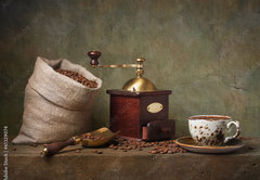 Fototapeta pltno 174 x 120, 61329074 - Still life with cup of coffee and grinder