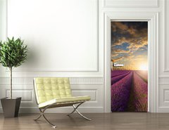 Samolepka na dvee flie 90 x 220, 61346445 - Vibrant Summer sunset over lavender field landscape