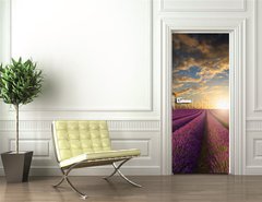 Samolepka na dvee flie 90 x 220, 61346445 - Vibrant Summer sunset over lavender field landscape - Vibrantn letn zpad slunce nad levandule krajiny