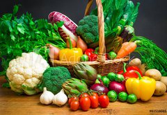 Samolepka flie 145 x 100, 61518085 - Raw vegetables in wicker basket on wooden table