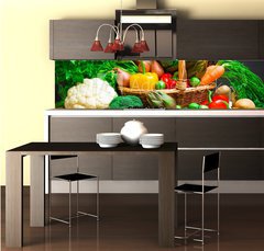 Fototapeta do kuchyn flie 260 x 60, 61518085 - Raw vegetables in wicker basket on wooden table