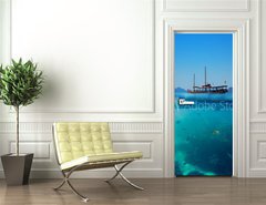 Samolepka na dvee flie 90 x 220, 61530443 - Tropical underwater shot splitted with ship and sky - Tropick podvodn vstel rozdlen lod a oblohou