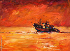 Samolepka flie 100 x 73, 61699570 - Fishing boat - Rybsk lo