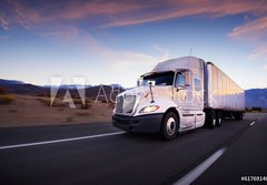 Fototapeta184 x 128  Truck and highway at sunset  transportation background, 184 x 128 cm