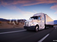 Fototapeta270 x 200  Truck and highway at sunset  transportation background, 270 x 200 cm