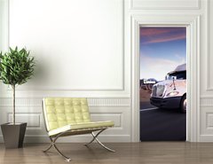 Samolepka na dvee flie 90 x 220  Truck and highway at sunset  transportation background, 90 x 220 cm