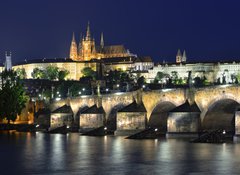 Fototapeta100 x 73  Vltava river, Charles Bridge and St. Vitus Cathedral at night, 100 x 73 cm