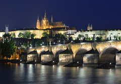 Fototapeta184 x 128  Vltava river, Charles Bridge and St. Vitus Cathedral at night, 184 x 128 cm