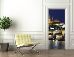 Samolepka na dveře fólie 90 x 220, 61900085 - Vltava river, Charles Bridge and St. Vitus Cathedral at night - Řeky Vltavy, Karlova mostu a katedrály sv. Víta v noci